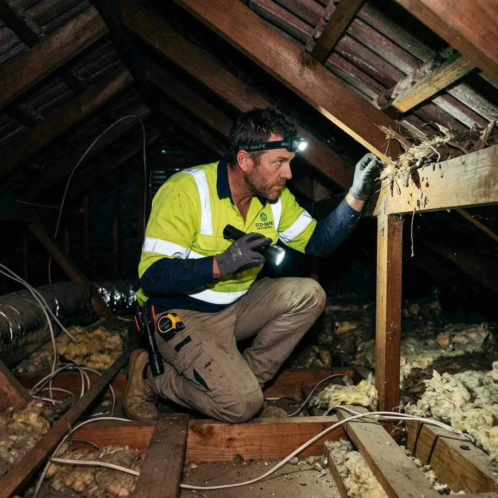 Technician inspecting a Malvern subfloor void for a deceased cat