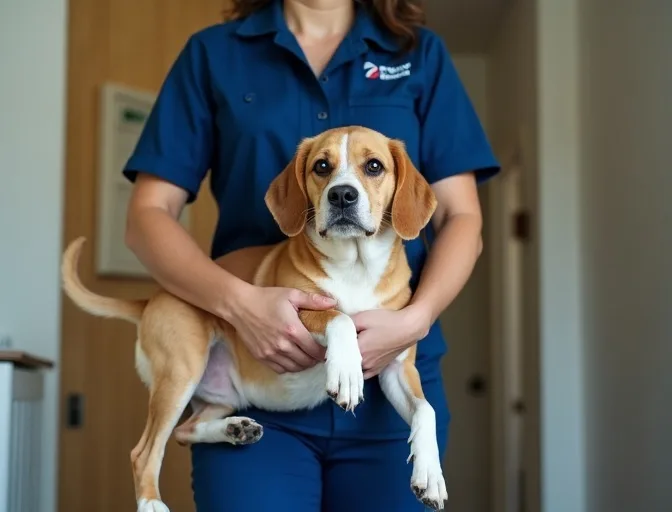 Technician respectfully transporting a deceased dog in Malvern