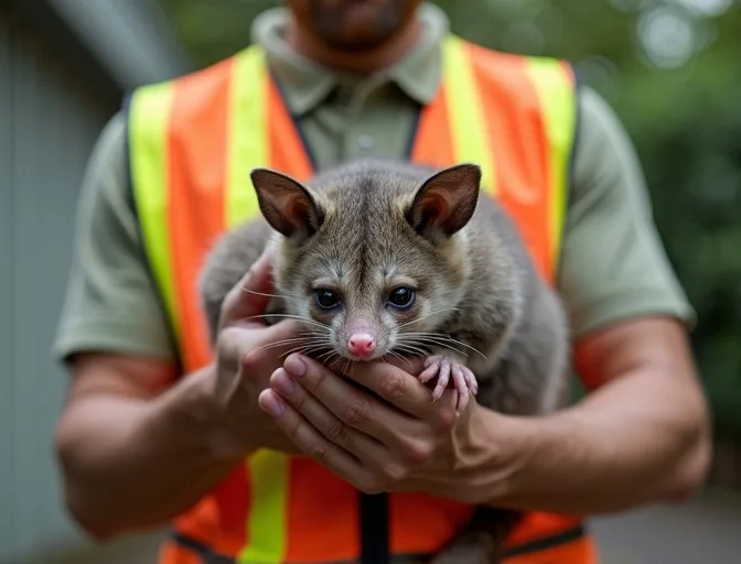 Animal handler safely recovering a deceased possum in Malvern